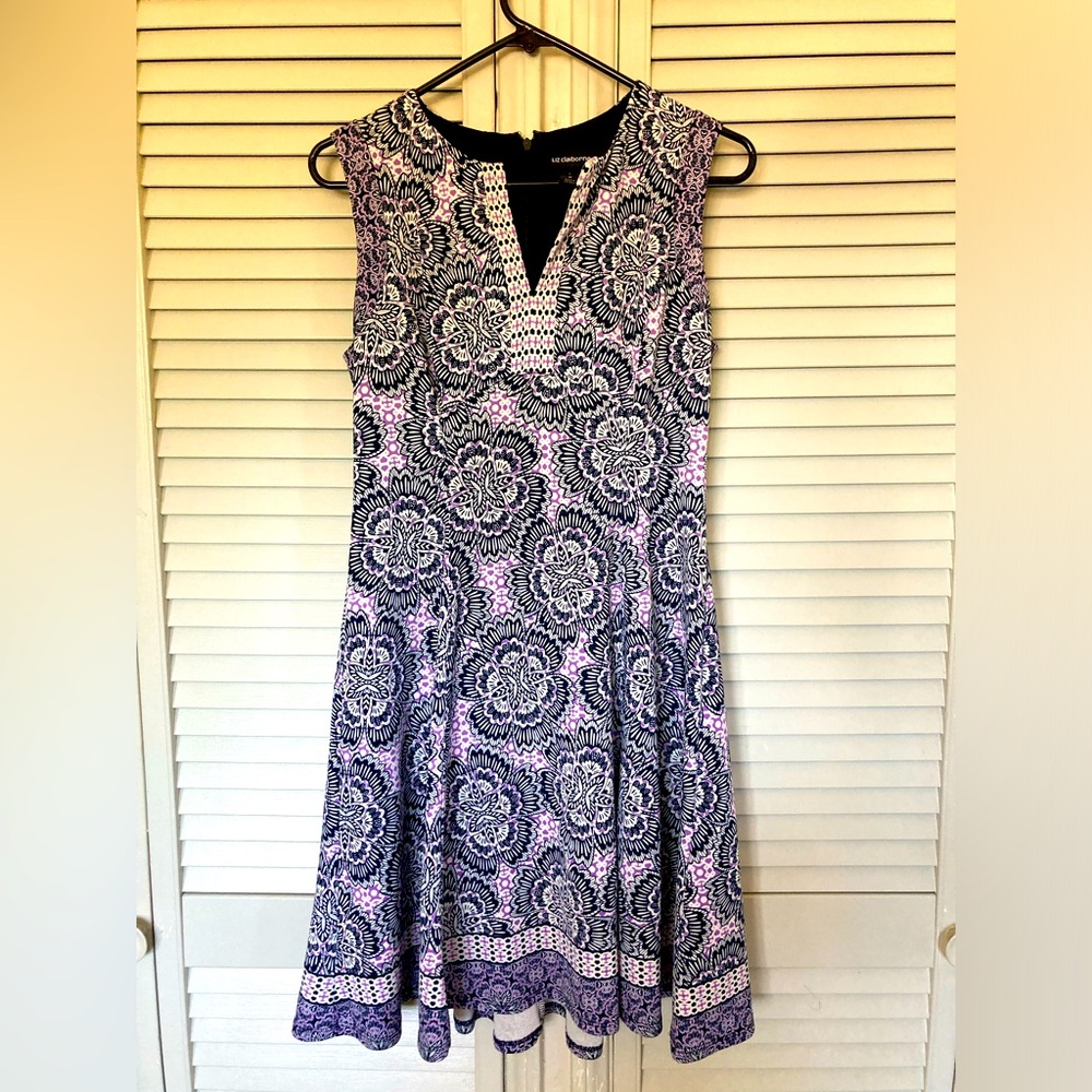 *CLEARANCE* Liz Claiborne Dress Sleeveless V-Neck Purple Floral Fit & Flare Sz 6